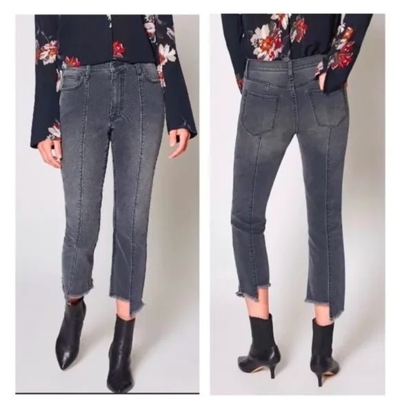 Joie Hazelle Distressed asymmetric Grey Denim High Rise Jeans Washed Onyx NWT - Picture 1 of 6